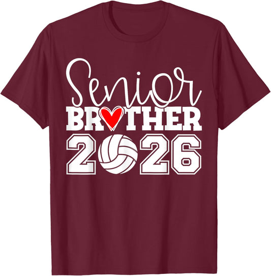 Senior Volleyball Brother 2026 Class of 2026 Graduation T-Shirt - T-Shirt | Maroon