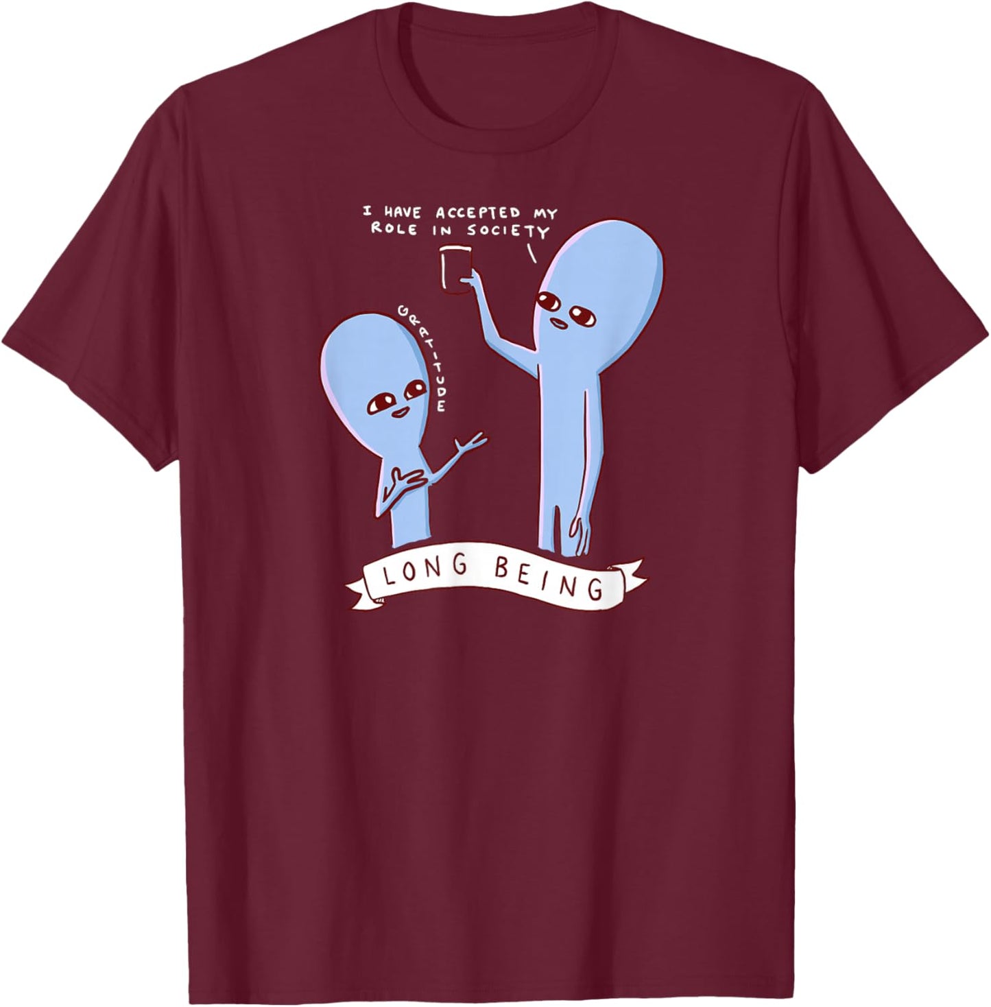 Threadless Nathan W. Pyle Strange Planet Long Being Graphic T-Shirt - T-Shirt | Maroon