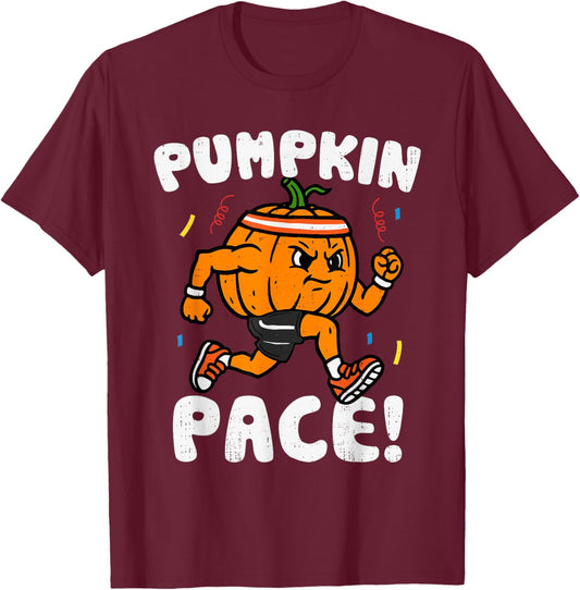 Pumpkin Pace Running Halloween Fall Run Costume Funny T-Shirt - T-Shirt | Maroon