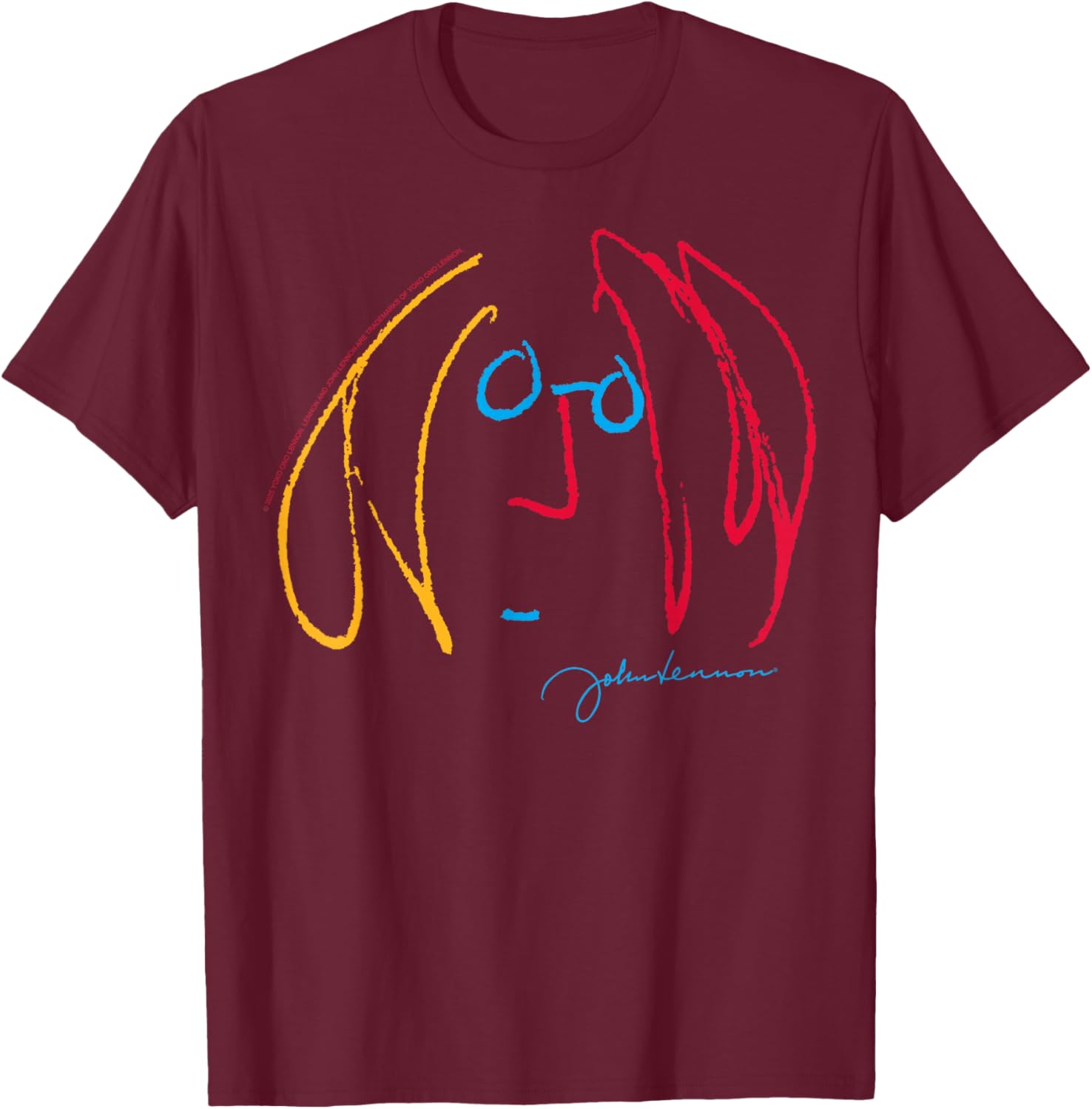 Colourful Line Art Design by John Lennon T-Shirt - T-Shirt | Maroon