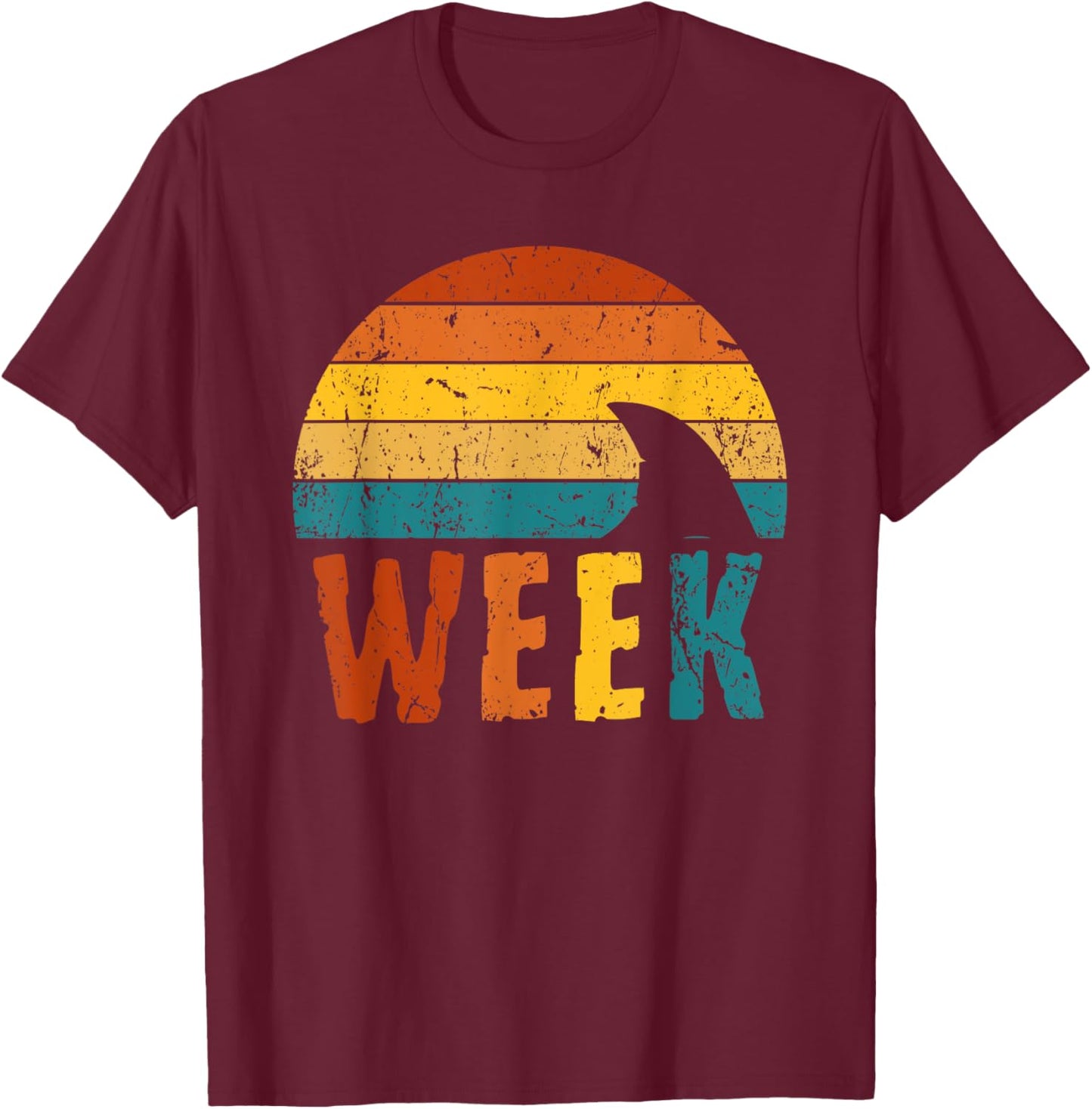 Retro Shark Fin 70s 80s Week Cool Sharks Ocean Animal Lover T-Shirt - T-Shirt | Maroon