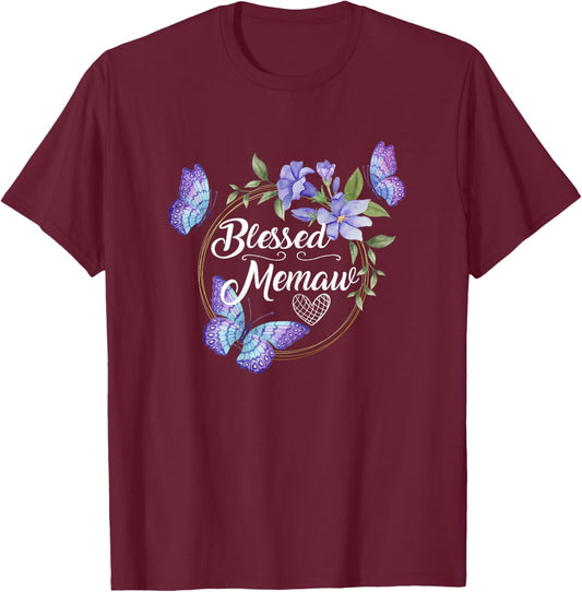 Blessed Memaw Frame with Butterflies print From Kids T-Shirt - T-Shirt | Maroon