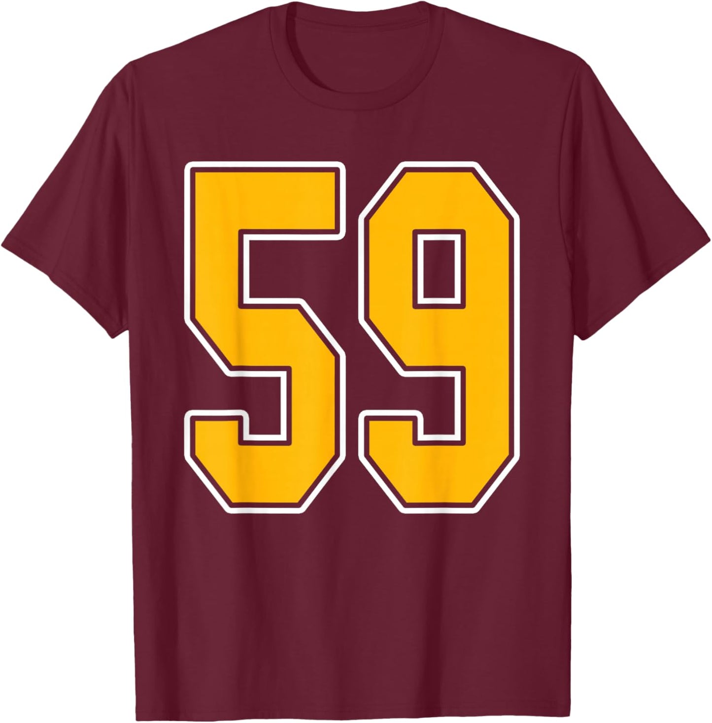 Gold and White Sports Number 59 Jersey Uniform Player T-Shirt - T-Shirt | Maroon