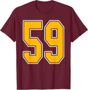 Gold and White Sports Number 59 Jersey Uniform Player T-Shirt - T-Shirt | Maroon