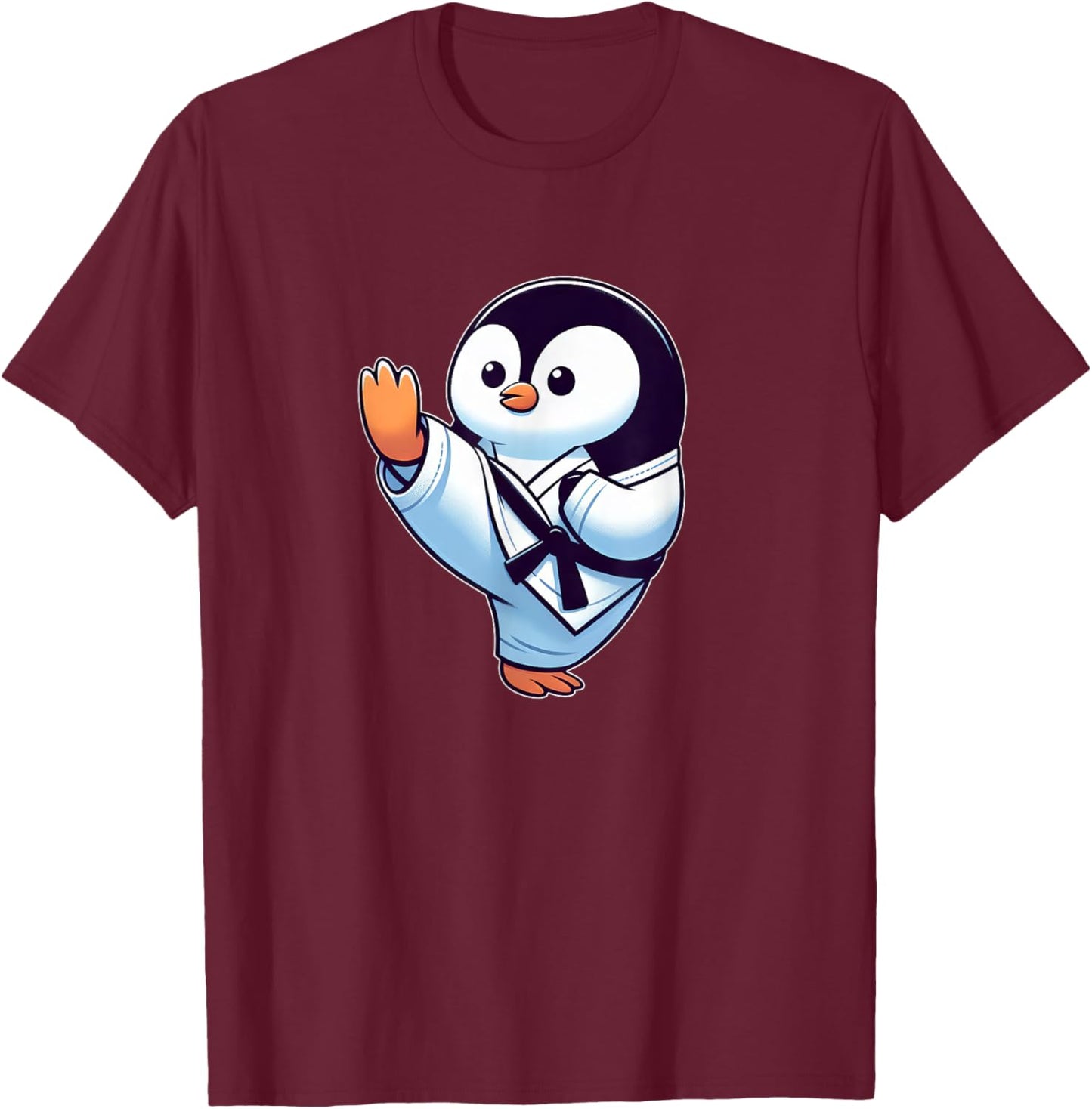 Cute Cartoon Penguin Karate Martial Arts T-Shirt - T-Shirt | Maroon