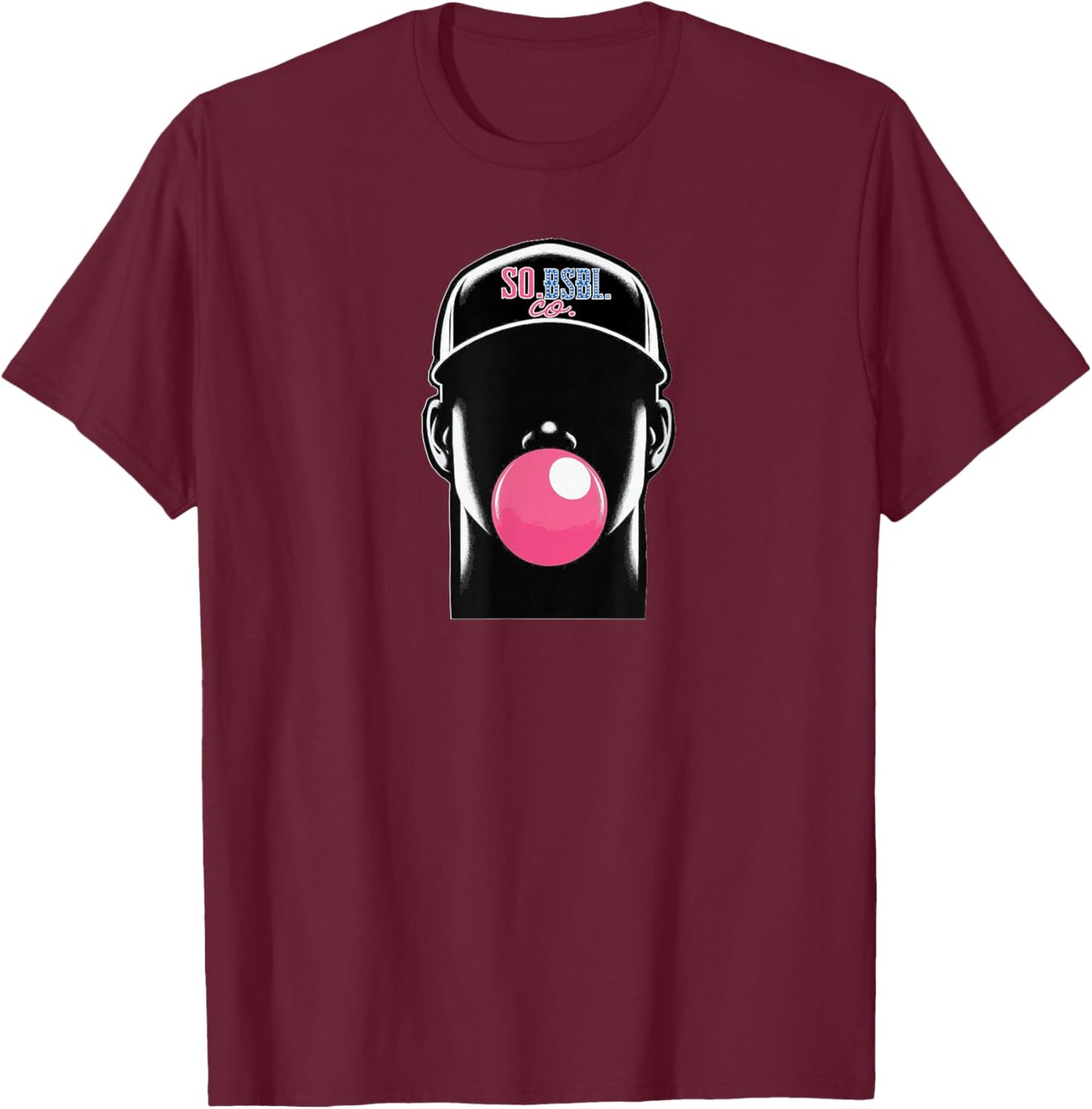 Baseball Player Bubble Gum T-Shirt - T-Shirt | Maroon