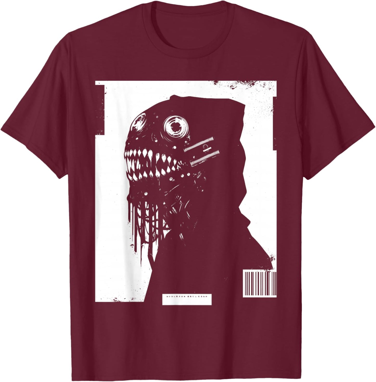 Horror Techwear Ghoul Futuristic Grunge Cybergoth Gothic T-Shirt - T-Shirt | Maroon