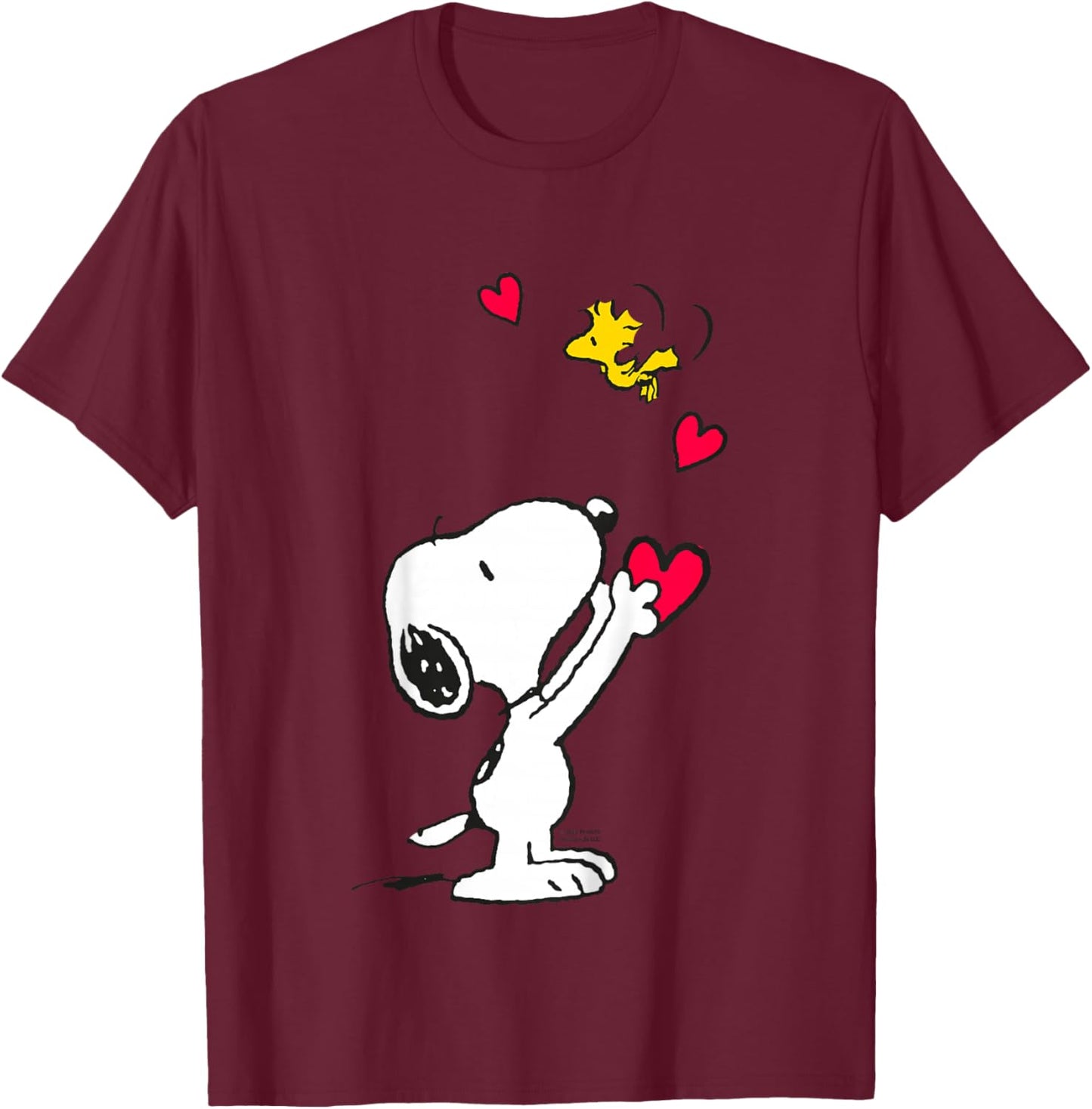 Peanuts Snoopy Woodstock Friends Pose Velentines Cœur rétro T-Shirt - T-Shirt | Maroon