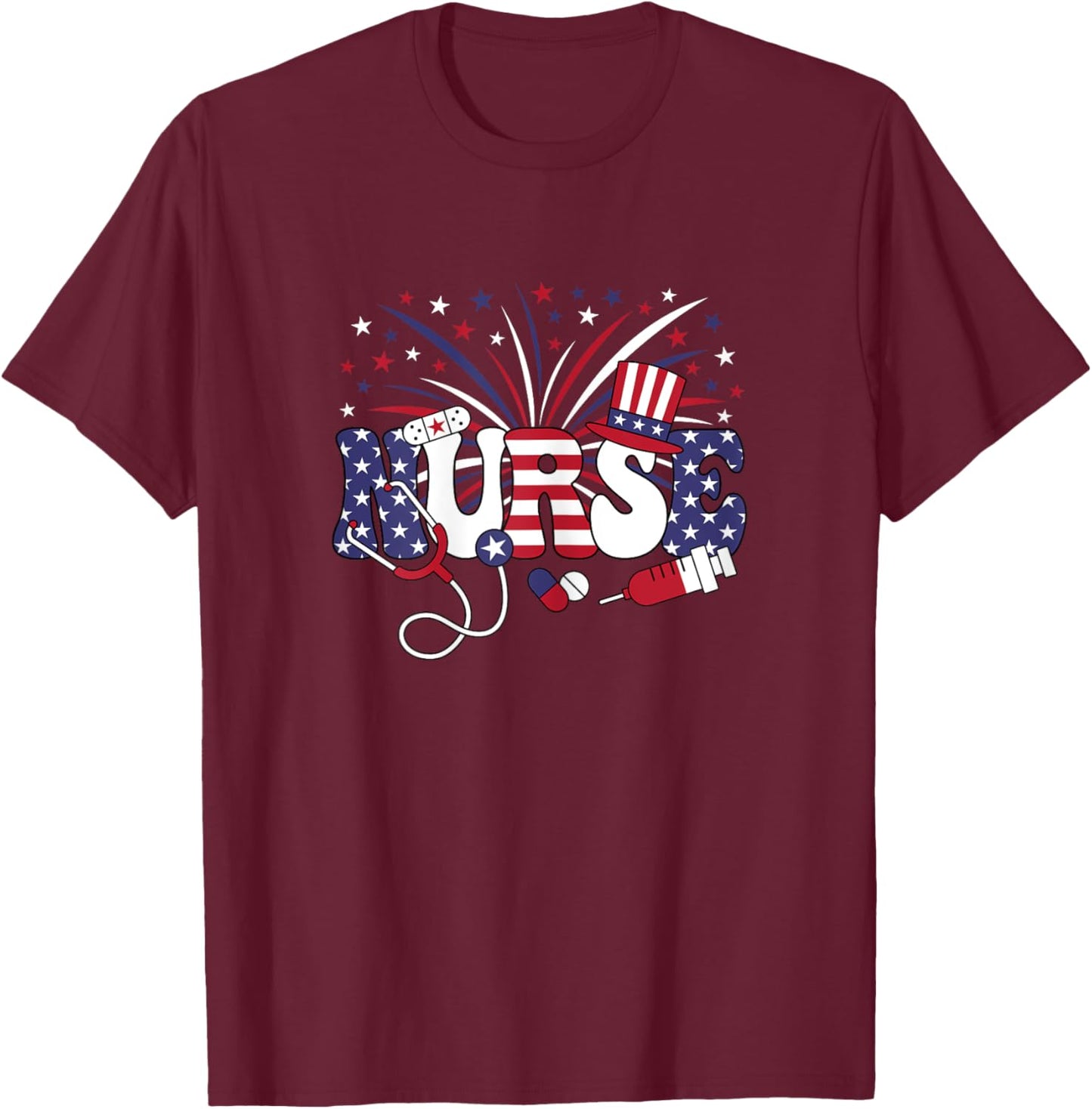 4th Of July Patriotic Nurse American Flag USA Nursing Women T-Shirt - T-Shirt | Maroon