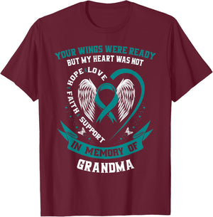 Ovarian Cancer Shirts Grandma Teal Awareness Ribbon Shirt T-Shirt - T-Shirt | Maroon