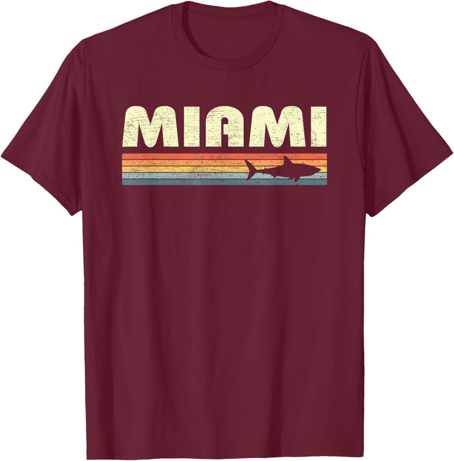 Miami Florida Vintage Shark Souvenir T-Shirt - T-Shirt | Maroon