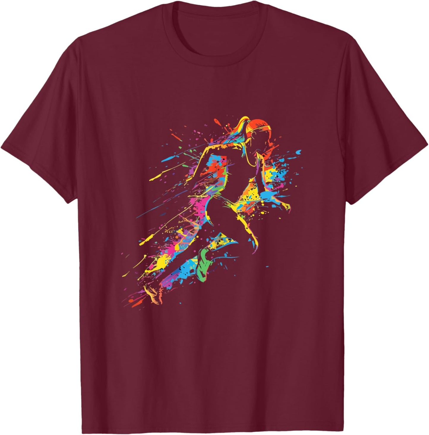 Marathon Running Paint Splash Trail Runner Sprinting Girls T-Shirt - T-Shirt | Maroon