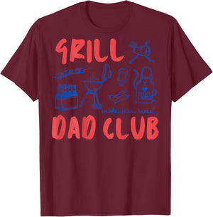 (ON Back) Grill Dad Club Retro Father's Day BBQ Lover T-Shirt - T-Shirt | Maroon