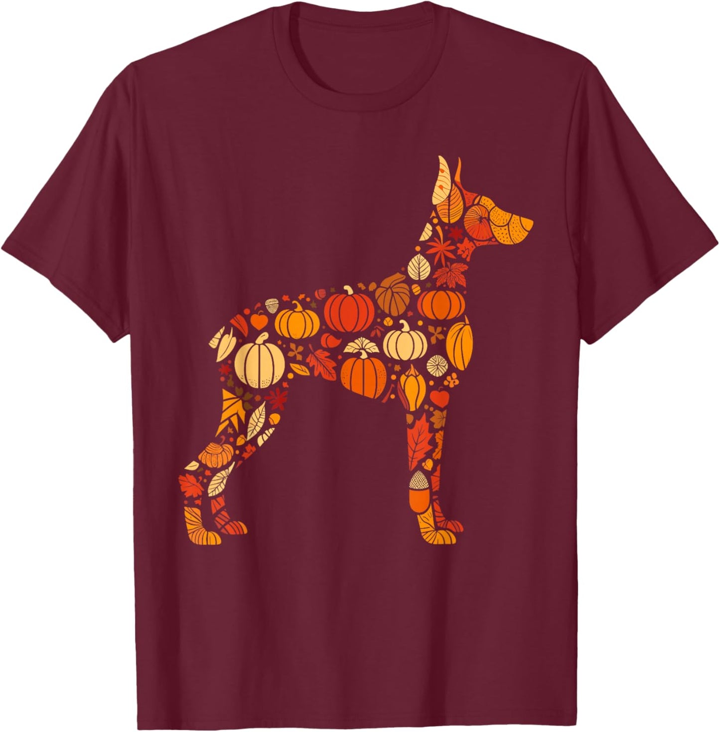 Autumn Pumpkin Doberman Pinscher Thanksgiving T-Shirt - T-Shirt | Maroon
