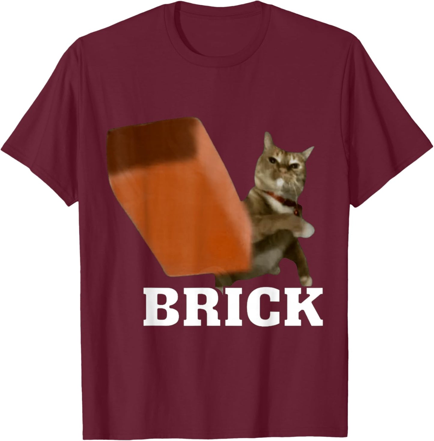 Cat Throwing Brick Funny Meme Cute T-Shirt - T-Shirt | Maroon