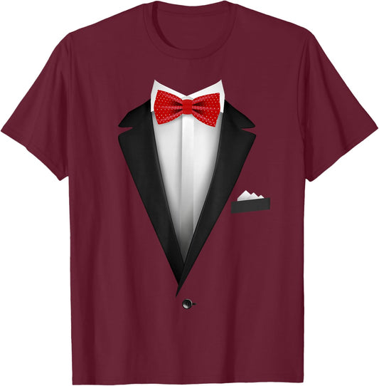 Bow Tie Tuxedo Wedding Special Occasion T-Shirt - T-Shirt | Maroon