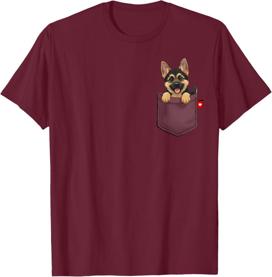 Dog German Shepherd Dog in Pocket Looking Cute Puppy T-Shirt - T-Shirt | Maroon