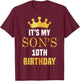 Its My Son's 10th Birthday 10 Years Old Golden Bday T-Shirt - T-Shirt | Maroon