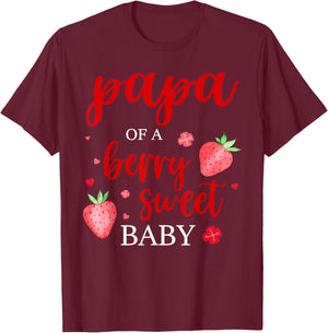 Papa Of A Berry Sweet One Strawberry Baby First Birthday T-Shirt - T-Shirt | Maroon
