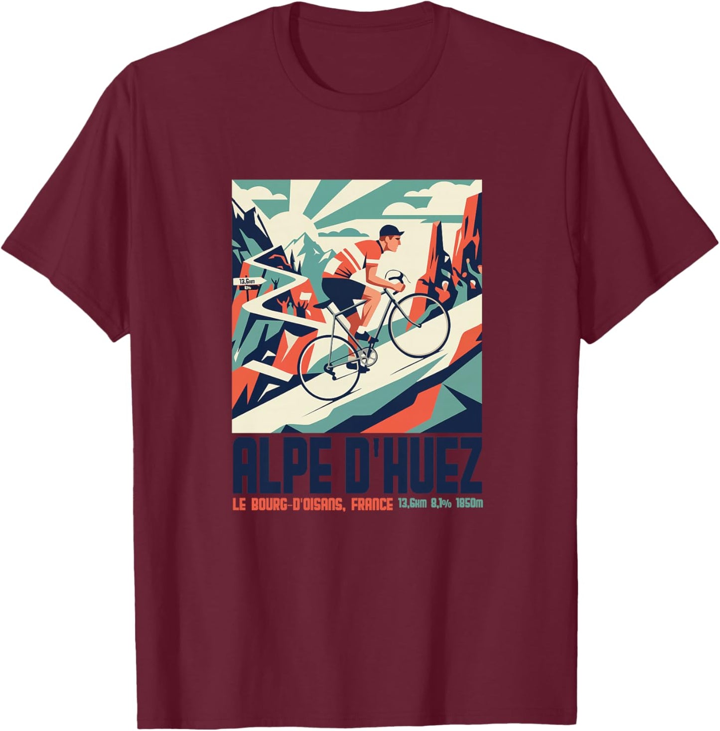 Alpe d'Huez Französische Alpen Frankreich Rennrad Premium T-Shirt - T-Shirt | Maroon