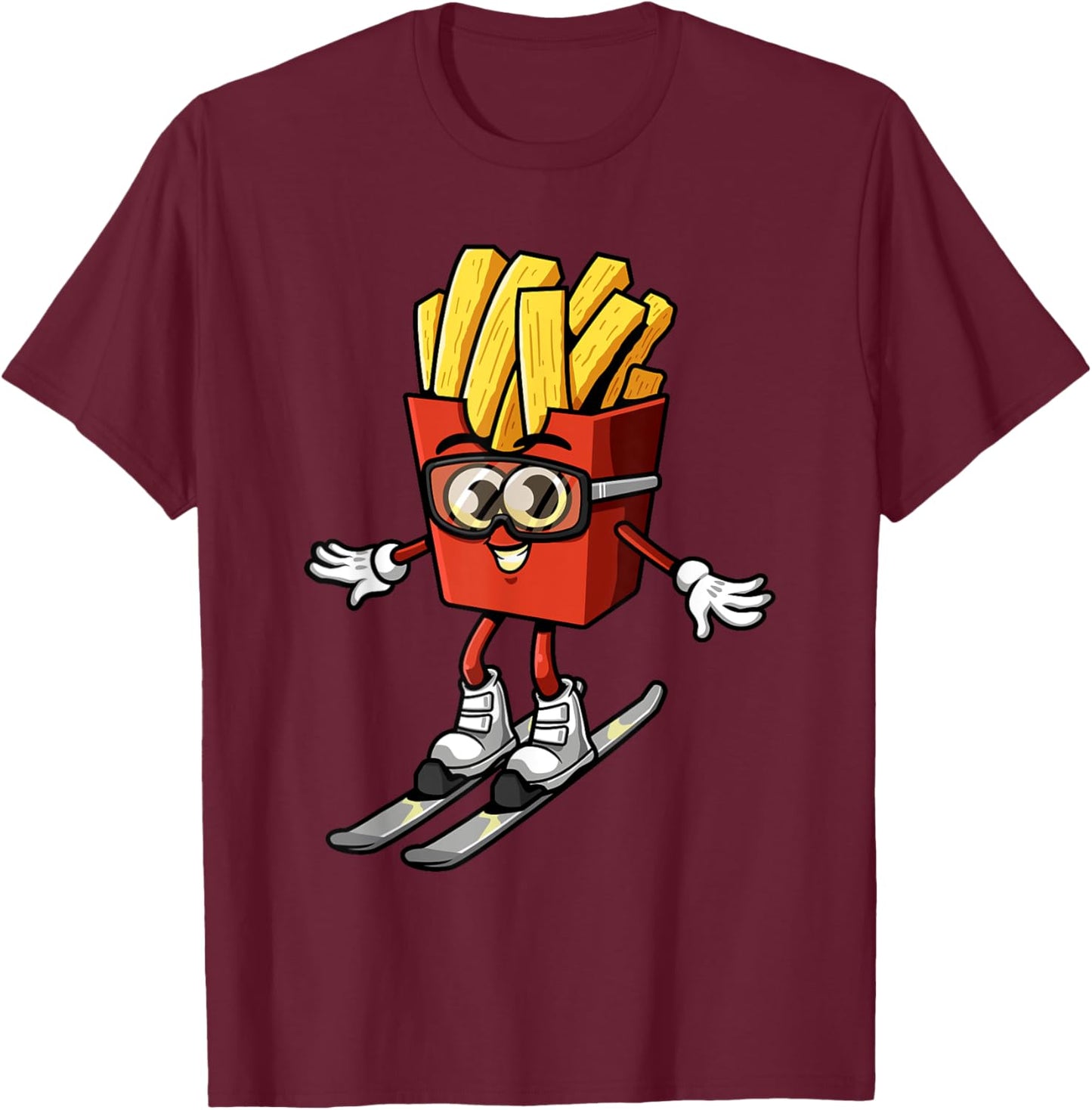 Funny French Fry Ski Potato Fries Skiing Instructor Outfit T-Shirt - T-Shirt | Maroon