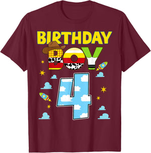 Western Family Birthday Boy Shirt 4 Cowboy 4th Birthday T-Shirt - T-Shirt | Maroon