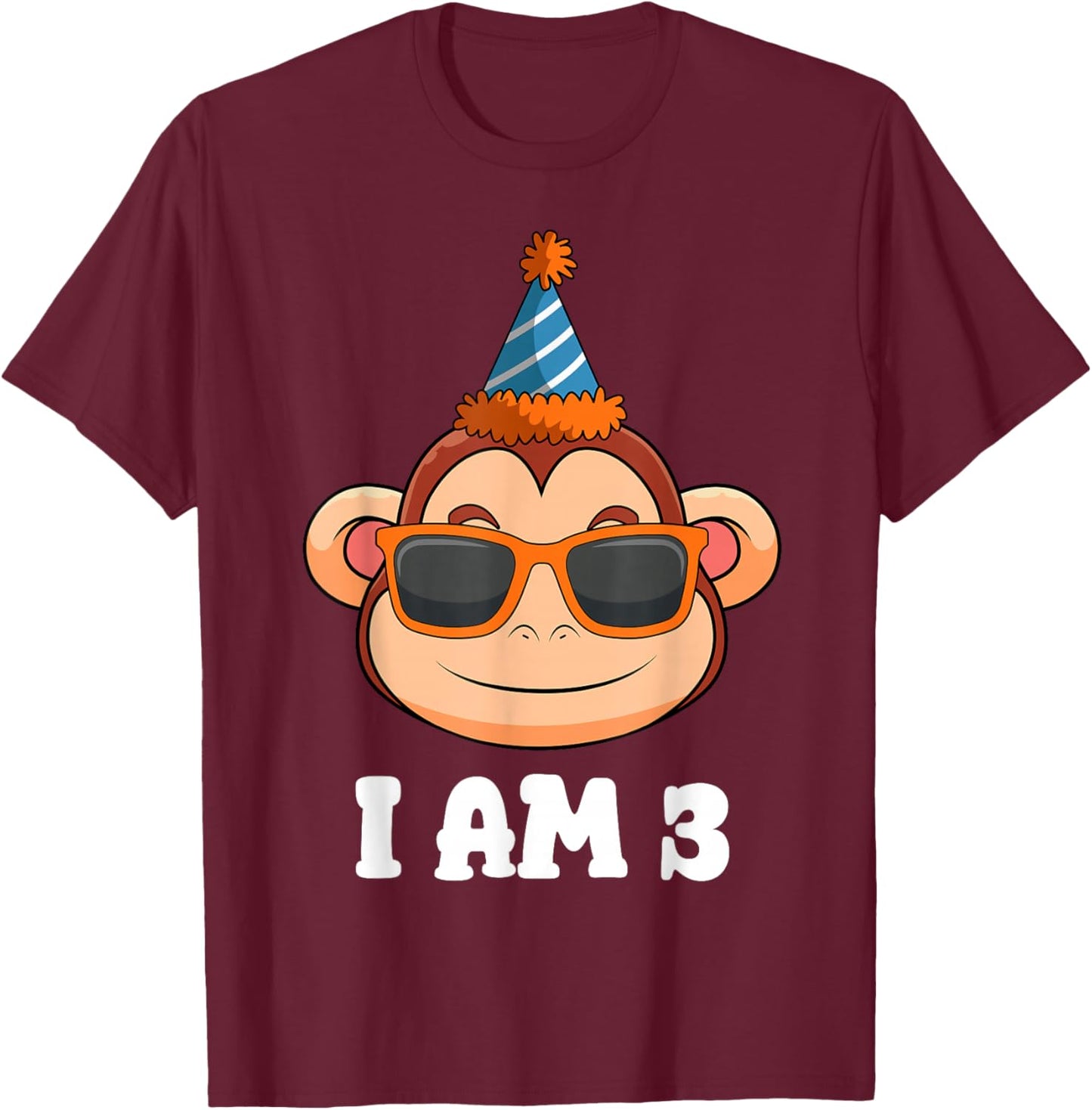 Monkey 3rd Birthday Party Hat Animal Jungle Theme Zookeeper T-Shirt - T-Shirt | Maroon