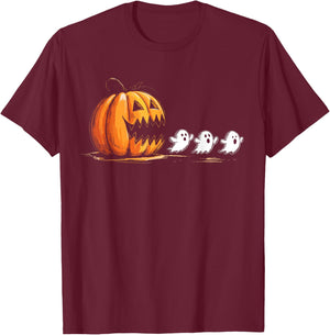 Halloween Gamer Pumpkin Eating Ghost Costume Men Boys Kids T-Shirt - T-Shirt | Maroon