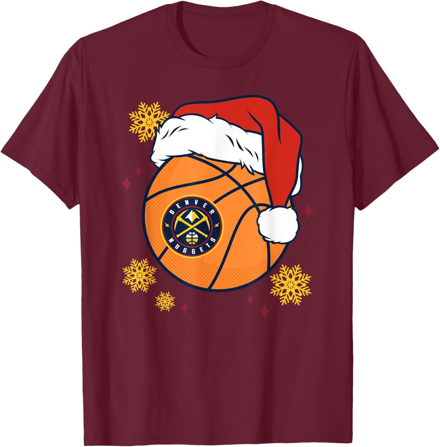 NBA Denver Nuggets Christmas Santa Hat Ball T-Shirt - T-Shirt | Maroon