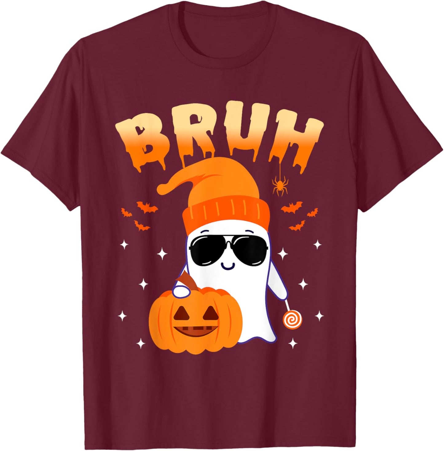 Bruh Ghost Halloween Cute Ghost Trick Or Treat Candy Kids T-Shirt - T-Shirt | Maroon