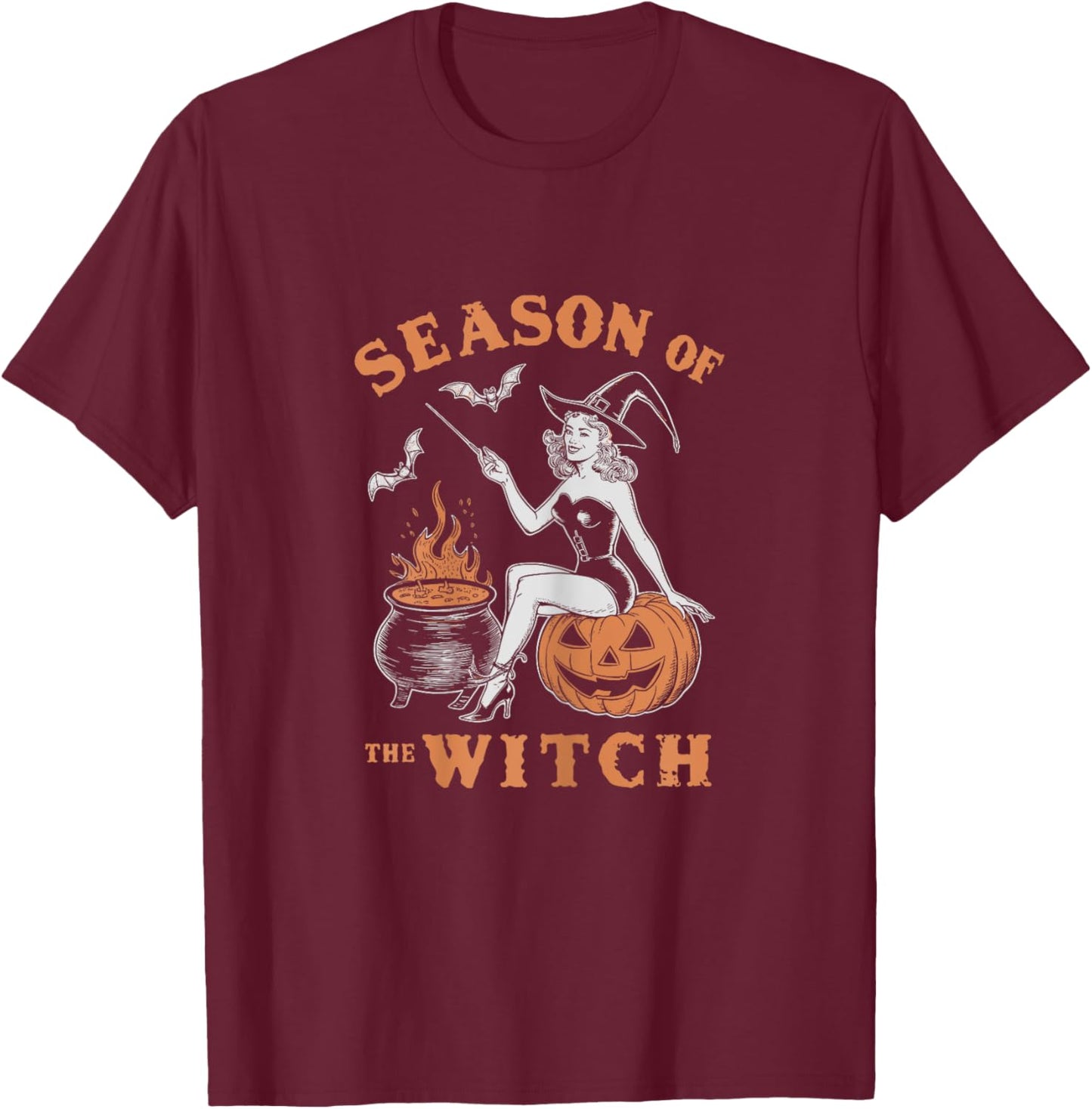Season of the Witch Spooky Pumpkin Halloween T-Shirt - T-Shirt | Maroon