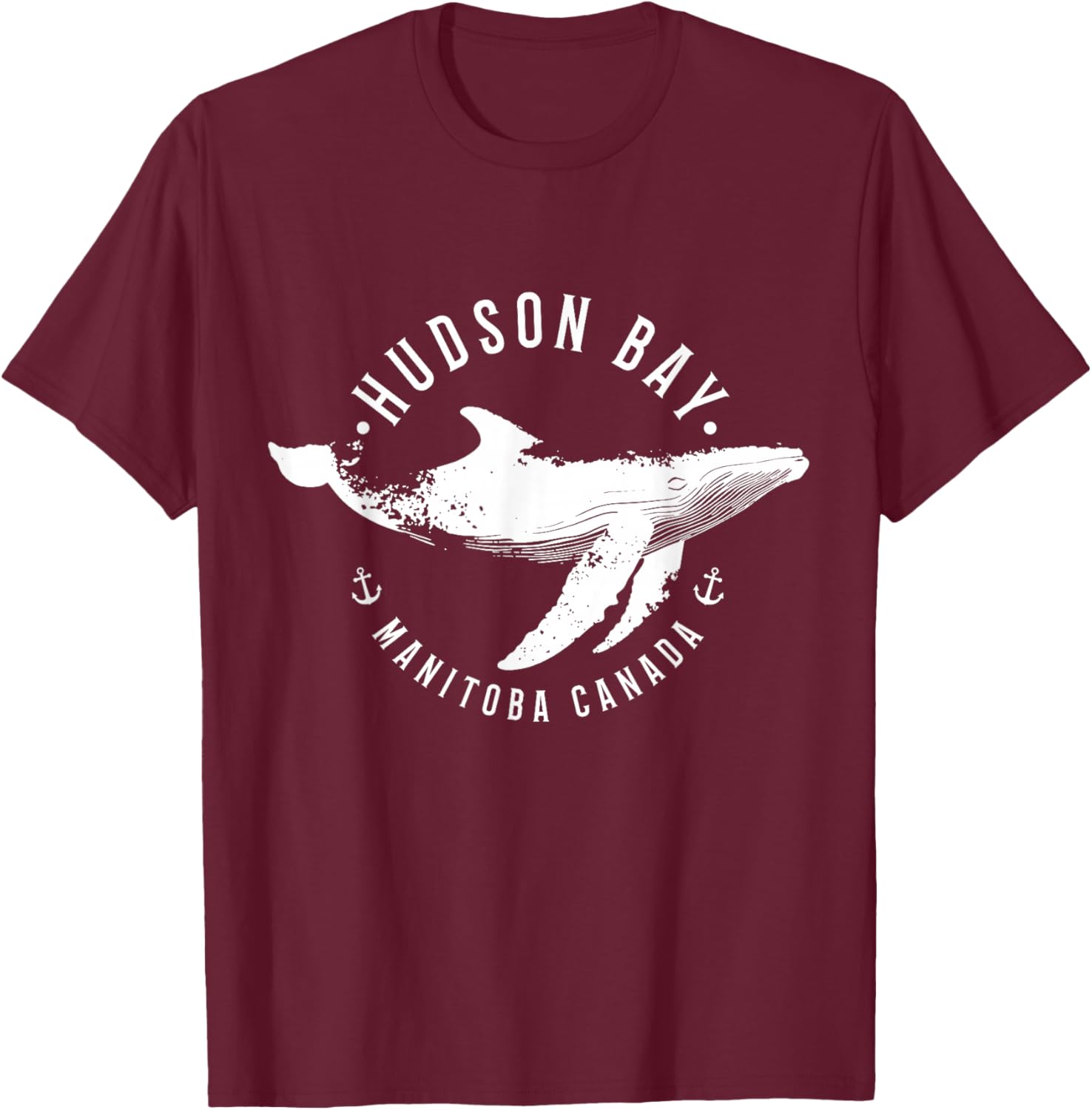 Hudson Bay Manitoba Canada Souvenir Whale Ocean Nautical T-Shirt - T-Shirt | Maroon