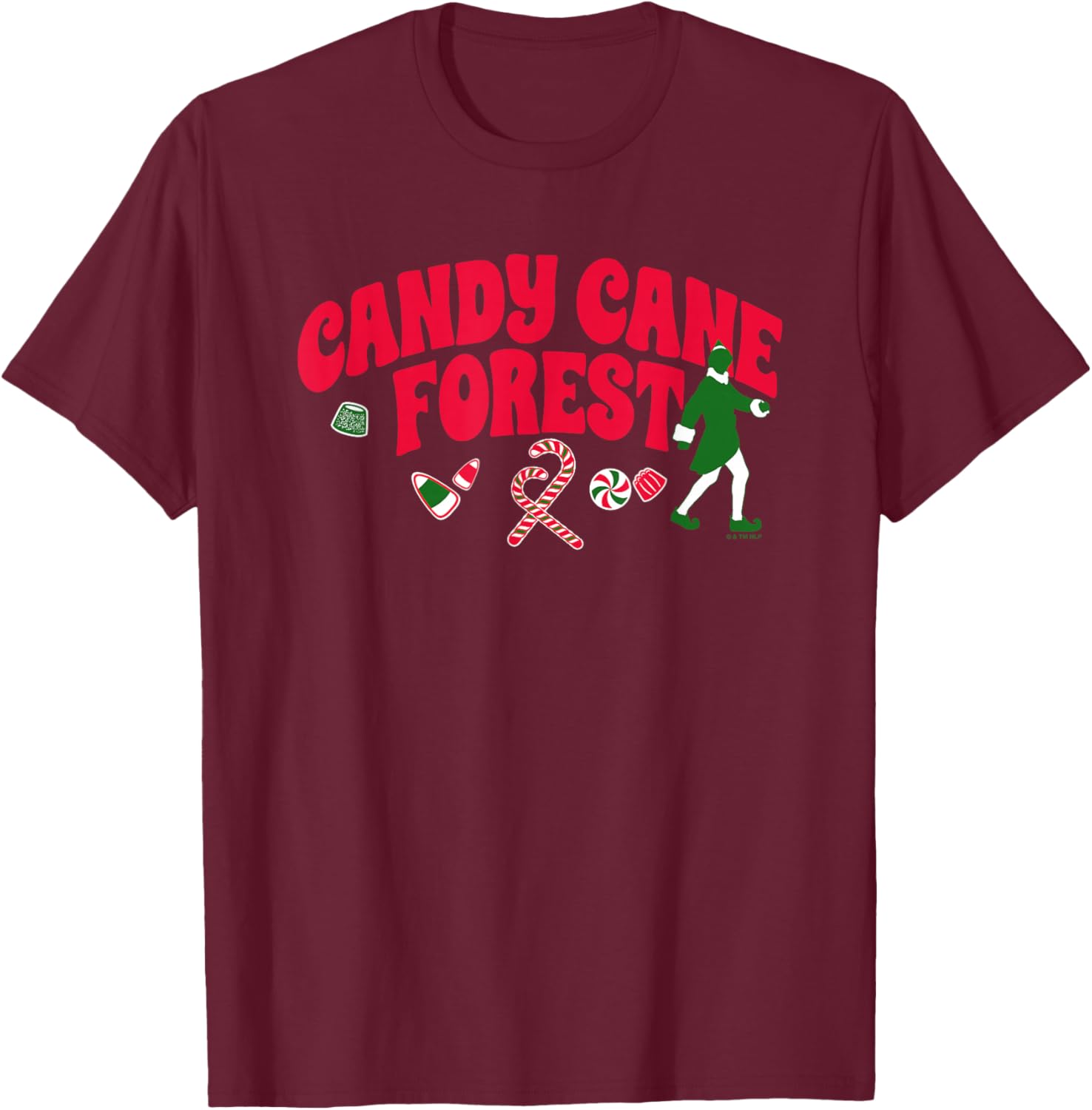 Elf Candy Cane Forest T-Shirt - T-Shirt | Maroon