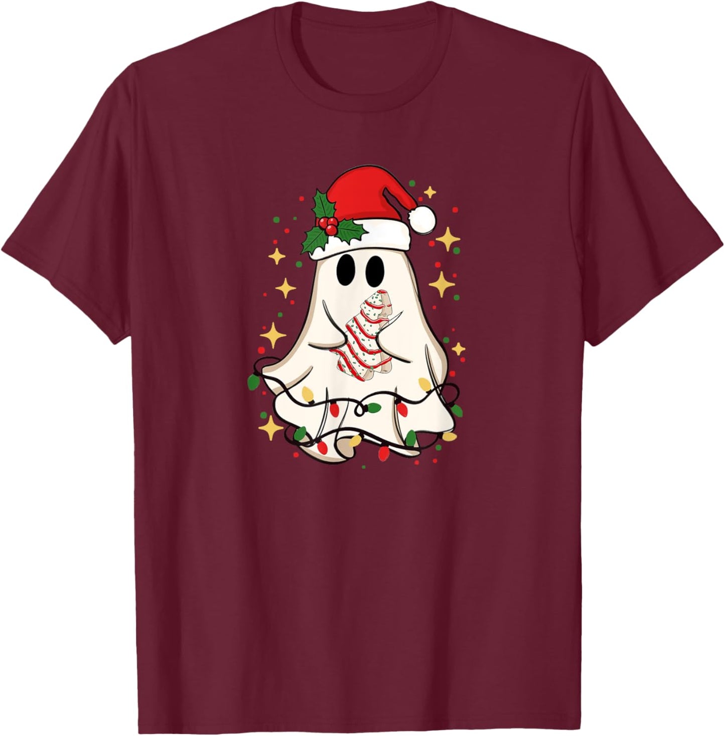 Cute Ghost Christmas Tree Frosting Frosted Cake Debbie Snack T-Shirt - T-Shirt | Maroon