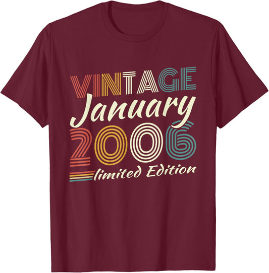 Vintage January 2006 Birthday Gift 20 Years Boys T-Shirt - T-Shirt | Maroon