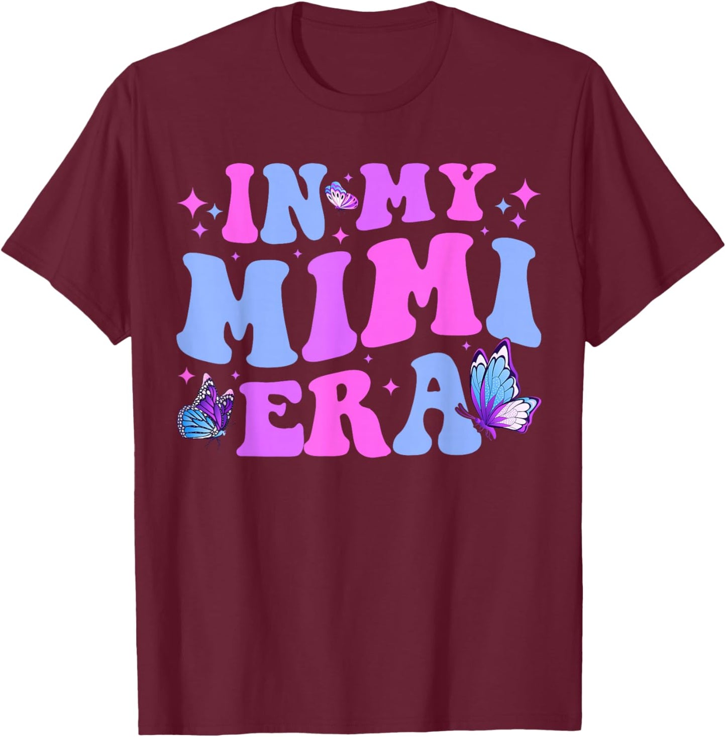 In My Mimi Era Mom Baby Announcement for Grandma Mothers Day , Small, Black T-Shirt - T-Shirt | Maroon