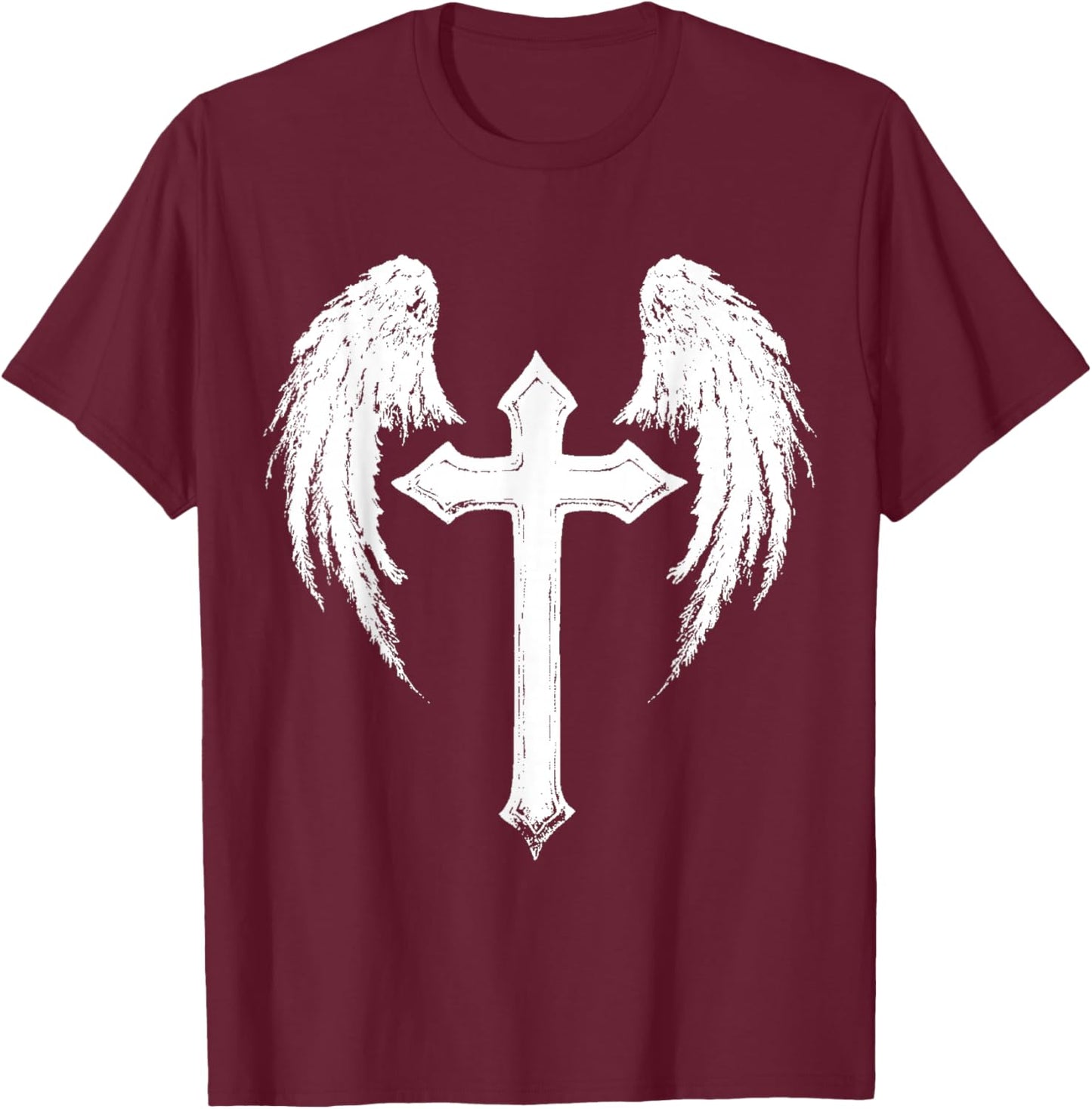Jesus Cross with Angel Wings White T-Shirt - T-Shirt | Maroon