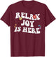 Retro Groovy Relax Joy Is Here Funny Mother's Day Name T-Shirt - T-Shirt | Maroon