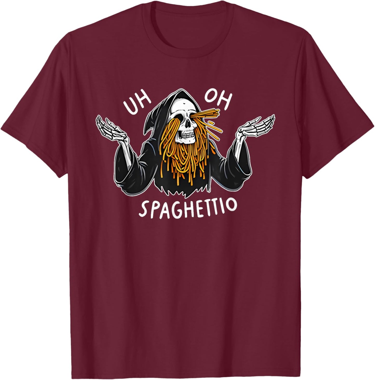 Uh Oh Spaghettio Halloween - -Adults, Black, Small, Short Sleeve, , Halloween novelty T-Shirt - T-Shirt | Maroon