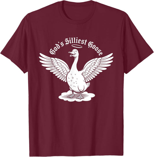 God's Silliest Goose Funny Goose Meme Design T-Shirt - T-Shirt | Maroon
