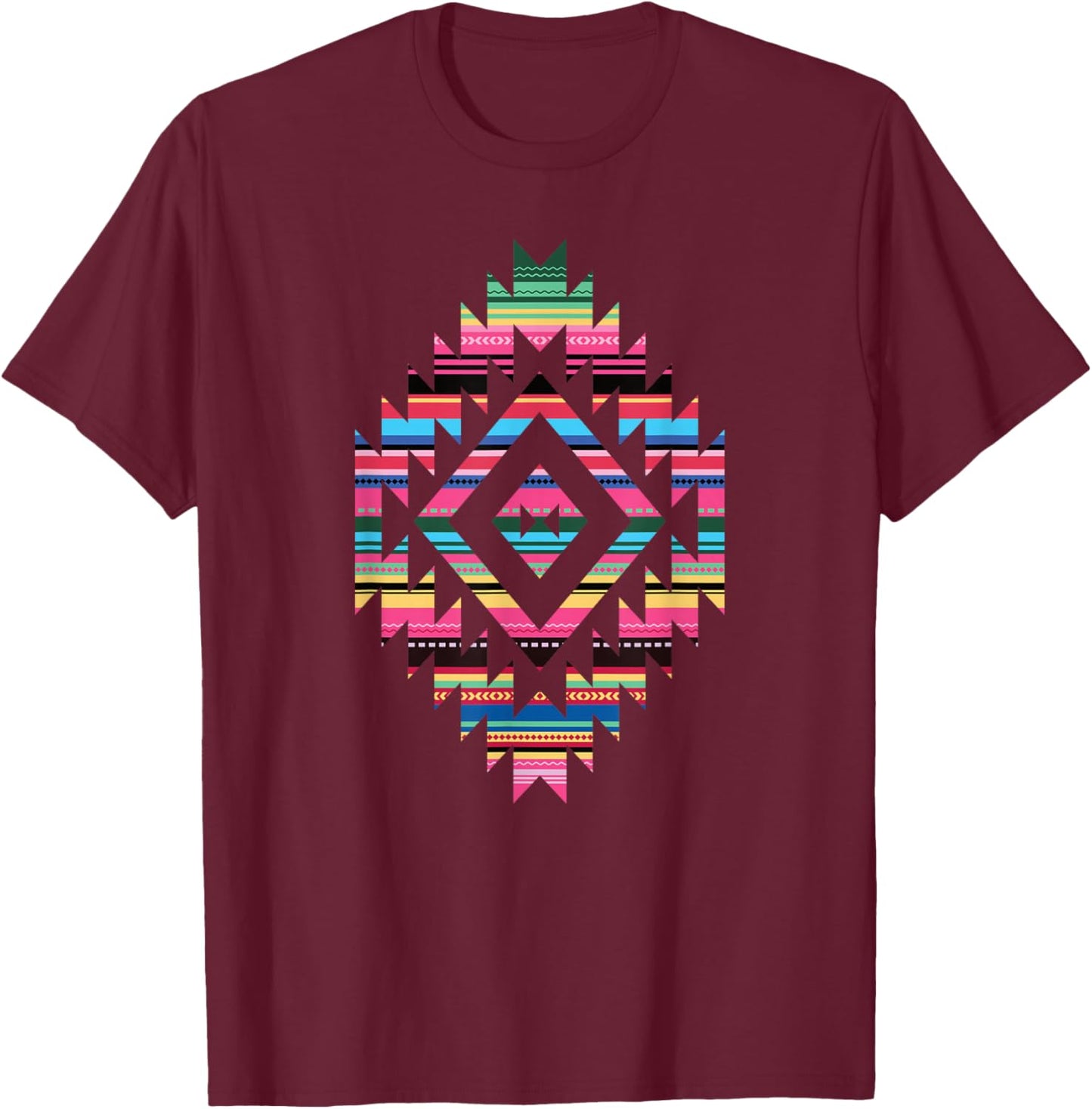 Southwest Aztec Mexican Serape Tribal Pattern T-Shirt - T-Shirt | Maroon