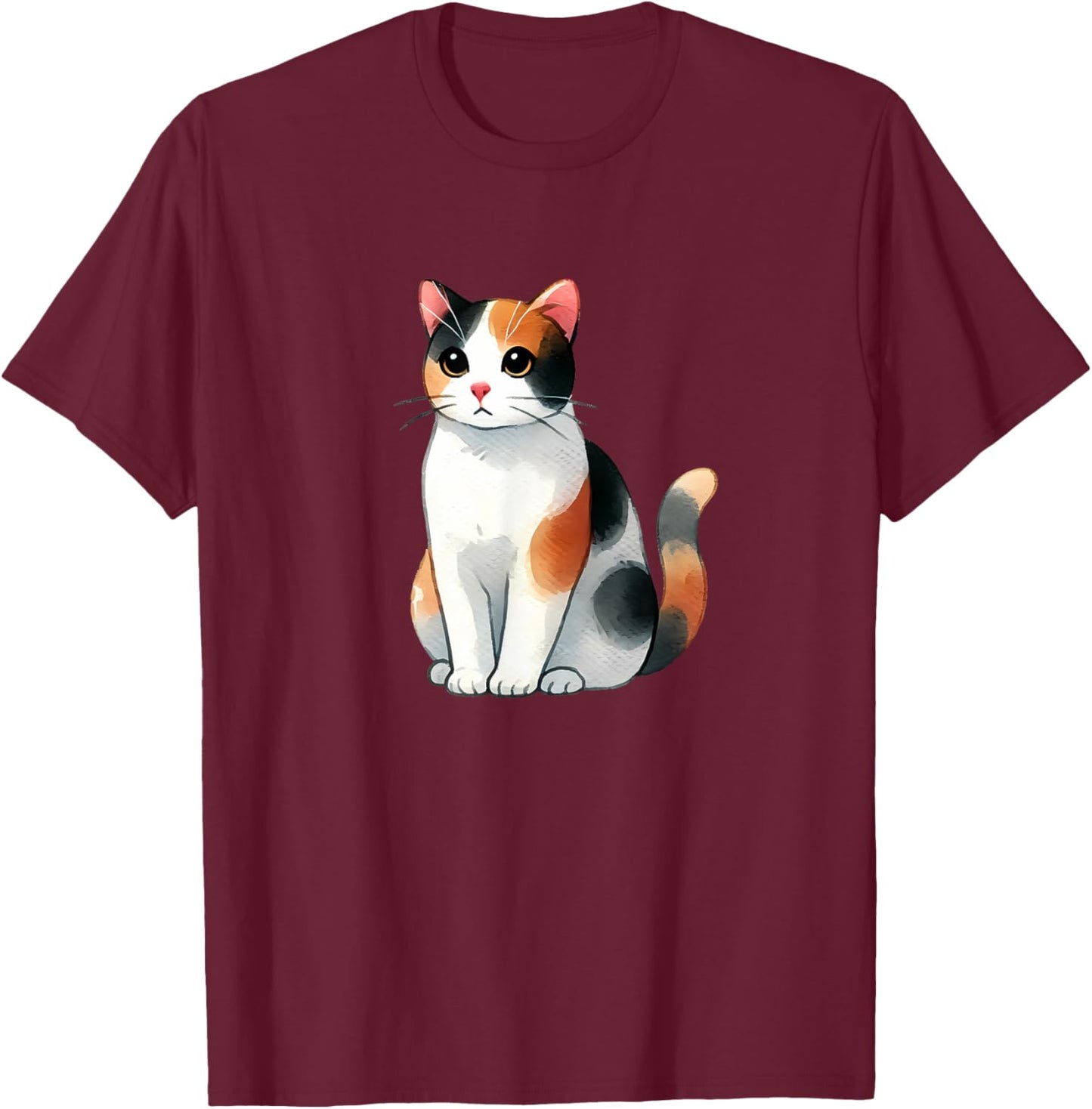 Cute Calico Cat Women Kids T-Shirt - T-Shirt | Maroon