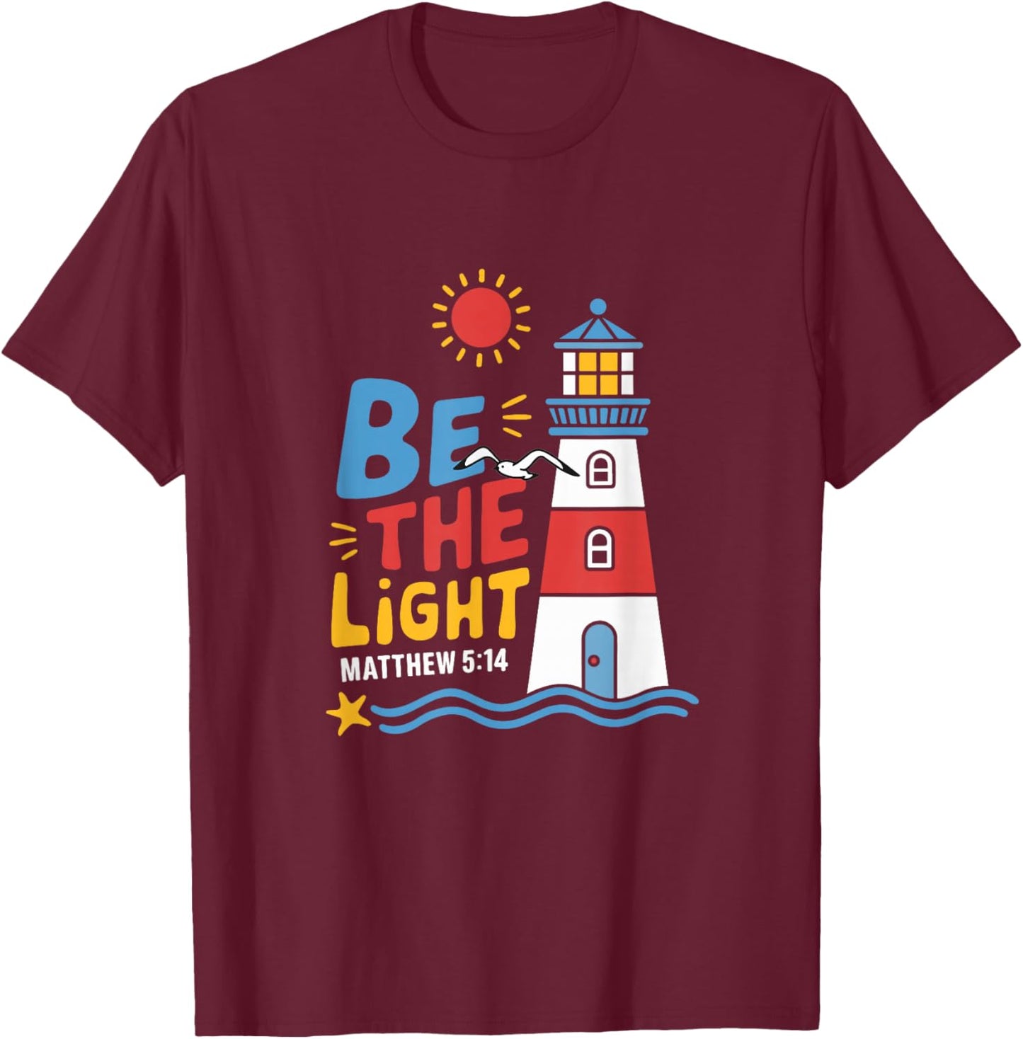 Casual Summer Lighthouse Bible verse Christian shirt T-Shirt - T-Shirt | Maroon