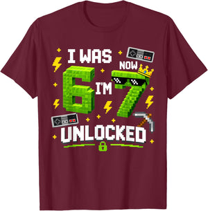7th Birthday I was 6 Now Im 7 Unlocked 67 Boys Kids Youth T-Shirt - T-Shirt | Maroon