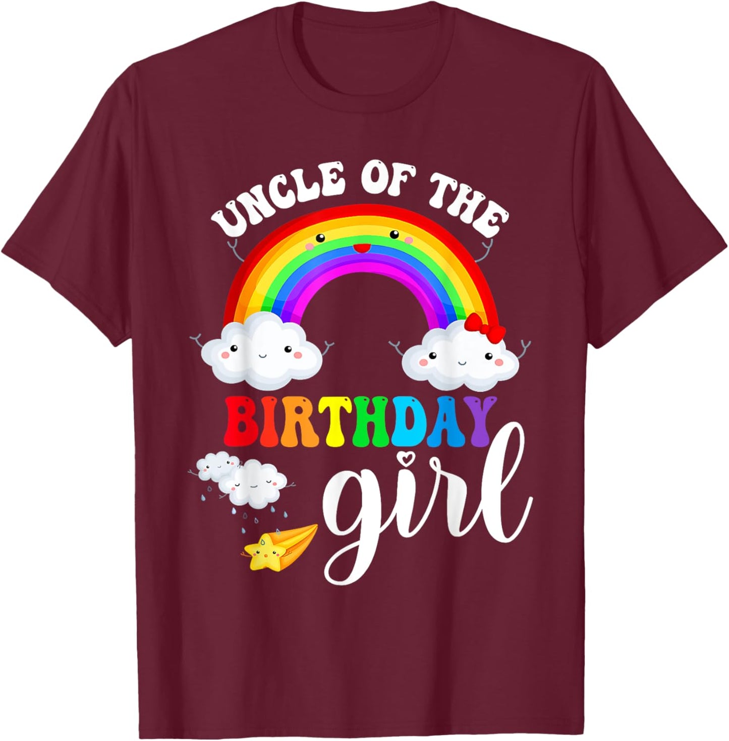 Uncle of The Birthday Girl Rainbow B-Day Matching Family T-Shirt - T-Shirt | Maroon