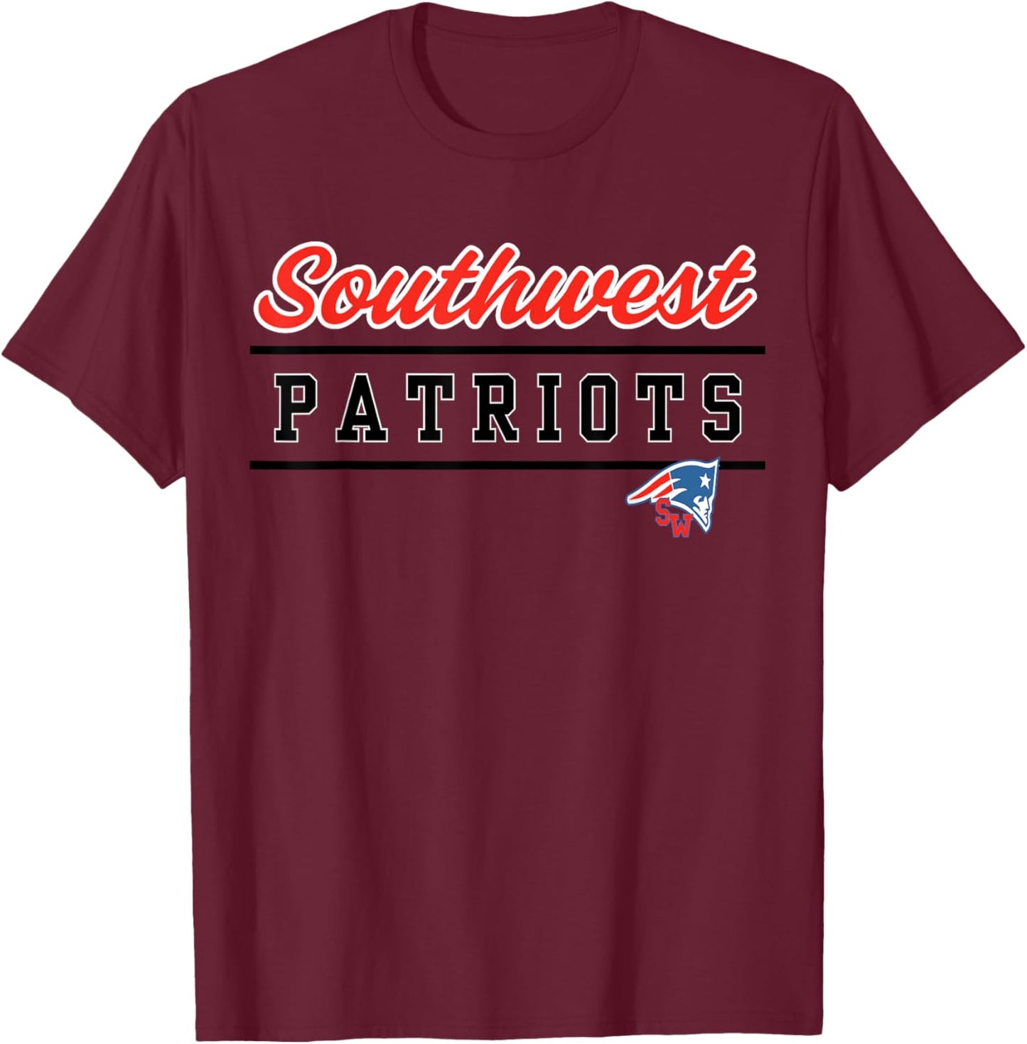 Southwest Magnet High School Patriots Lined Up T-Shirt - T-Shirt | Maroon