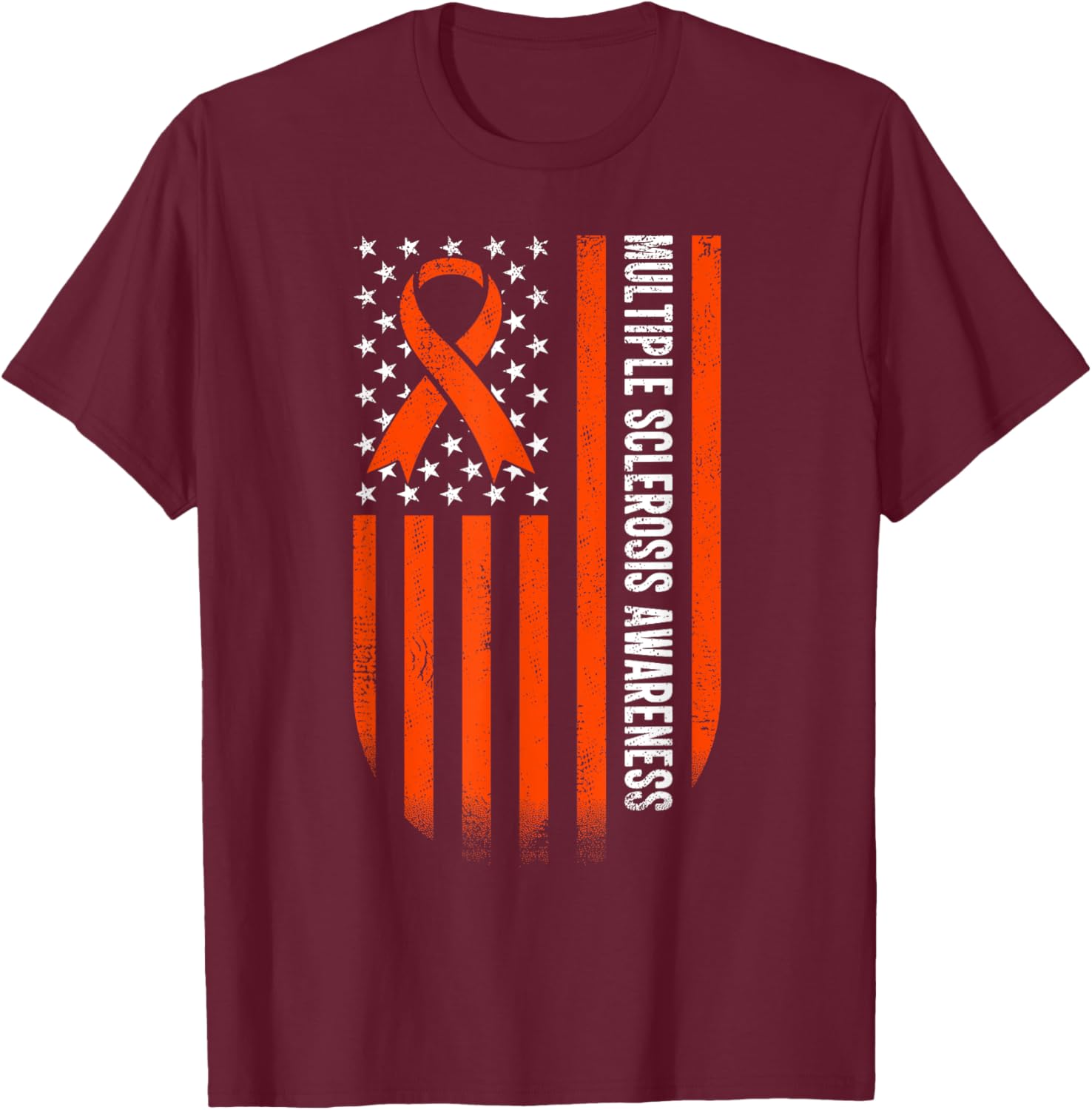 USA Flag Multiple Sclerosis Awareness T-Shirt - T-Shirt | Maroon