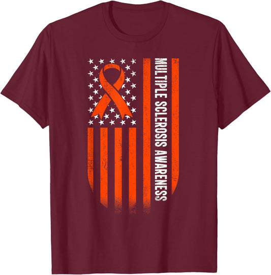 USA Flag Multiple Sclerosis Awareness T-Shirt - T-Shirt | Maroon