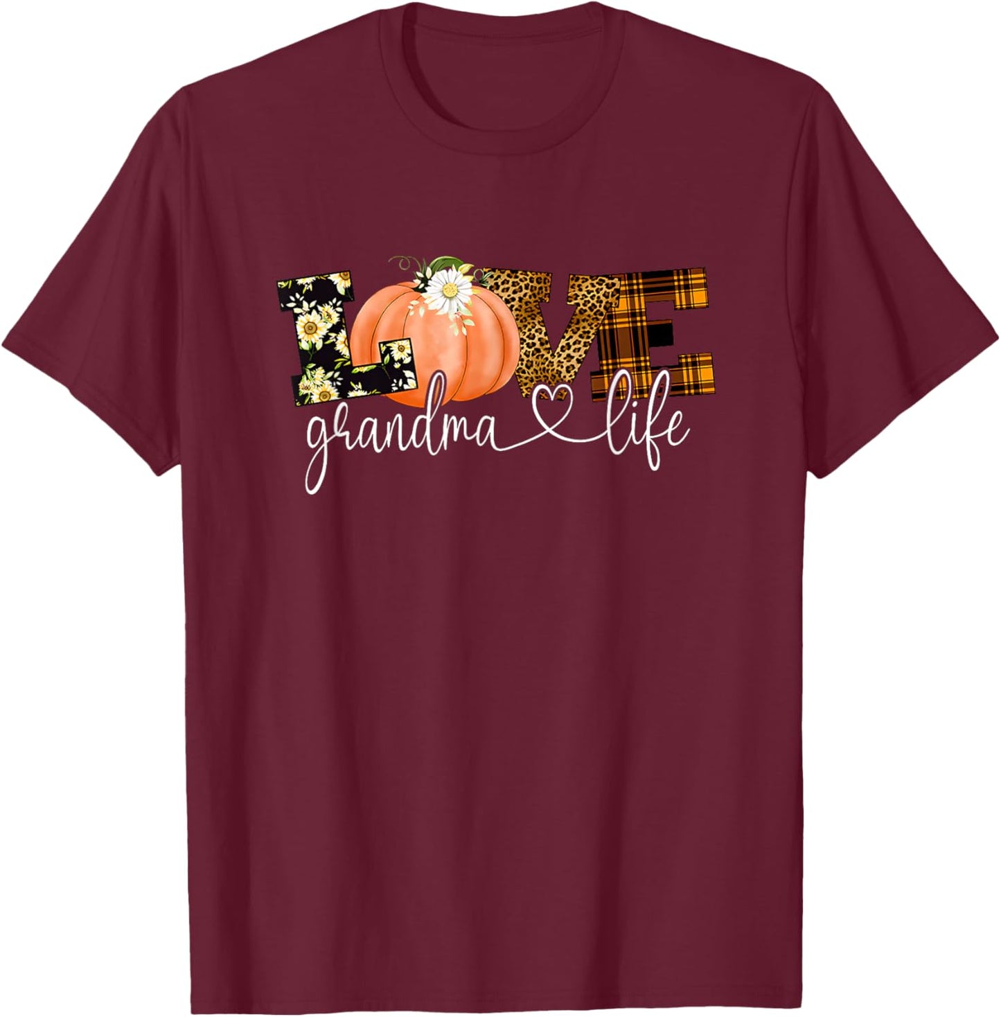 Love Grandma Life Fall Season Pumpkin T-Shirt - T-Shirt | Maroon