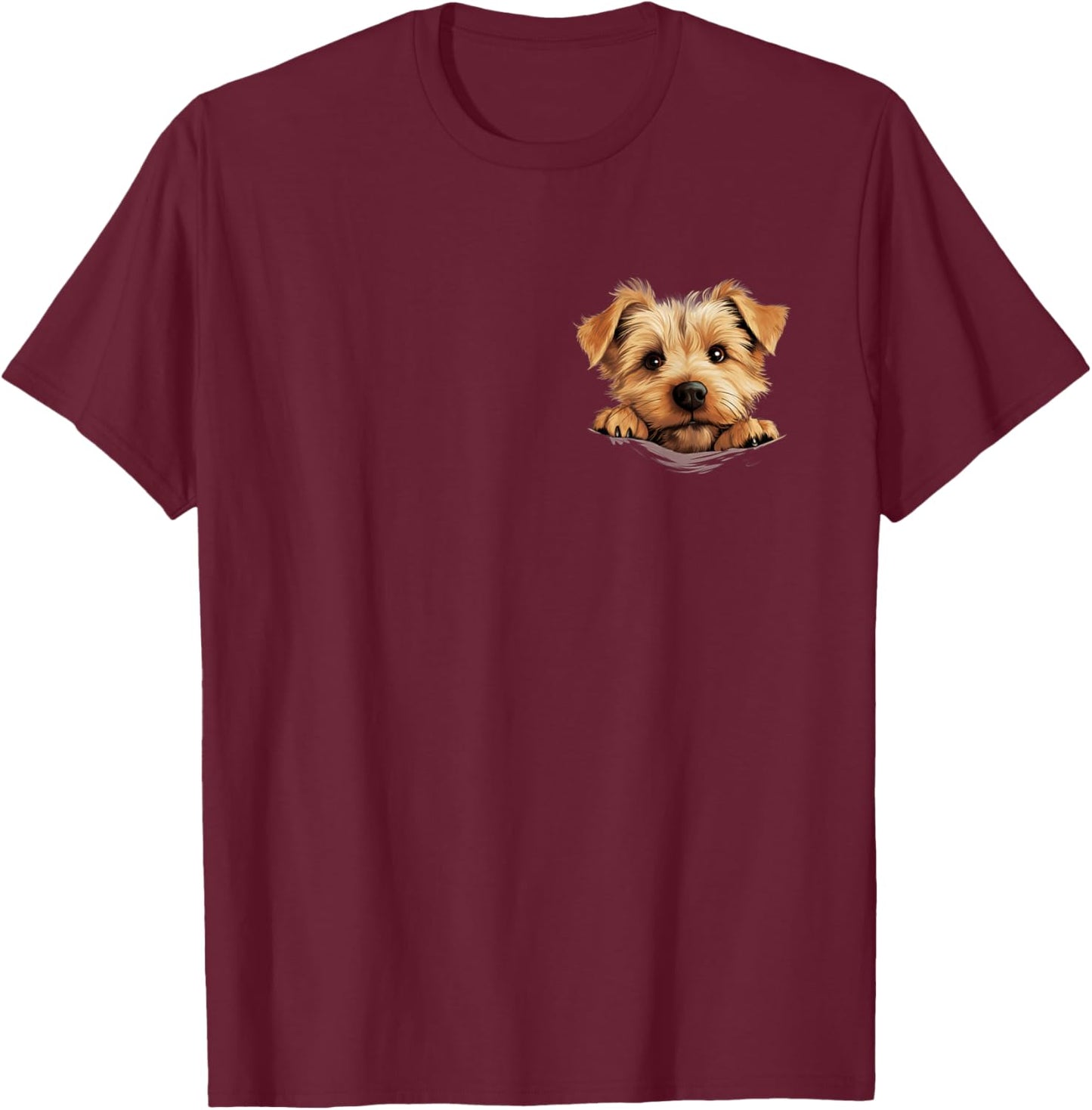 Norfolk Terrier Dog Mom Dad Peeking Puppy T-Shirt - T-Shirt | Maroon